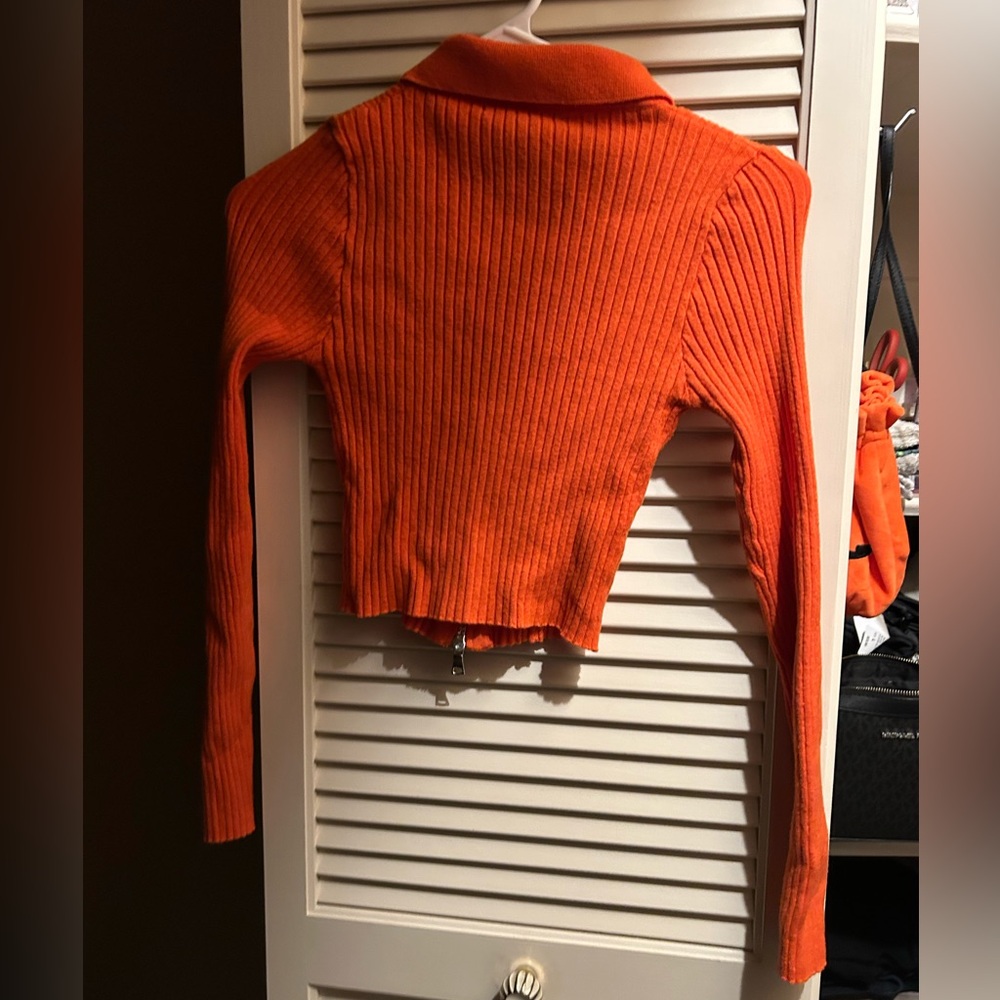 Forever 21 Orange Ribbed Zip-Up Top - Picture 2 of 2